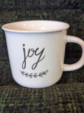 White 'Joy' Ceramic Mug - Neutral Holiday Coffee Cup